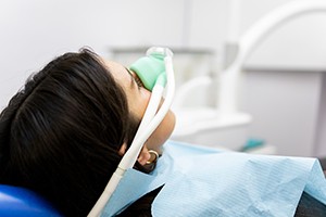 Closeup of patient breathing in nitrous oxide